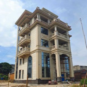 本溪 黄金麻花岗岩石材别墅外墙干挂搭配（雕花栏杆花瓶柱门楼罗马柱）