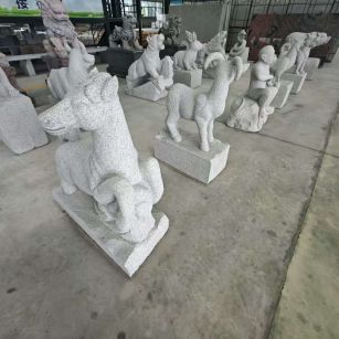 本溪 芝麻白花岗岩造型立体雕刻——十二生肖