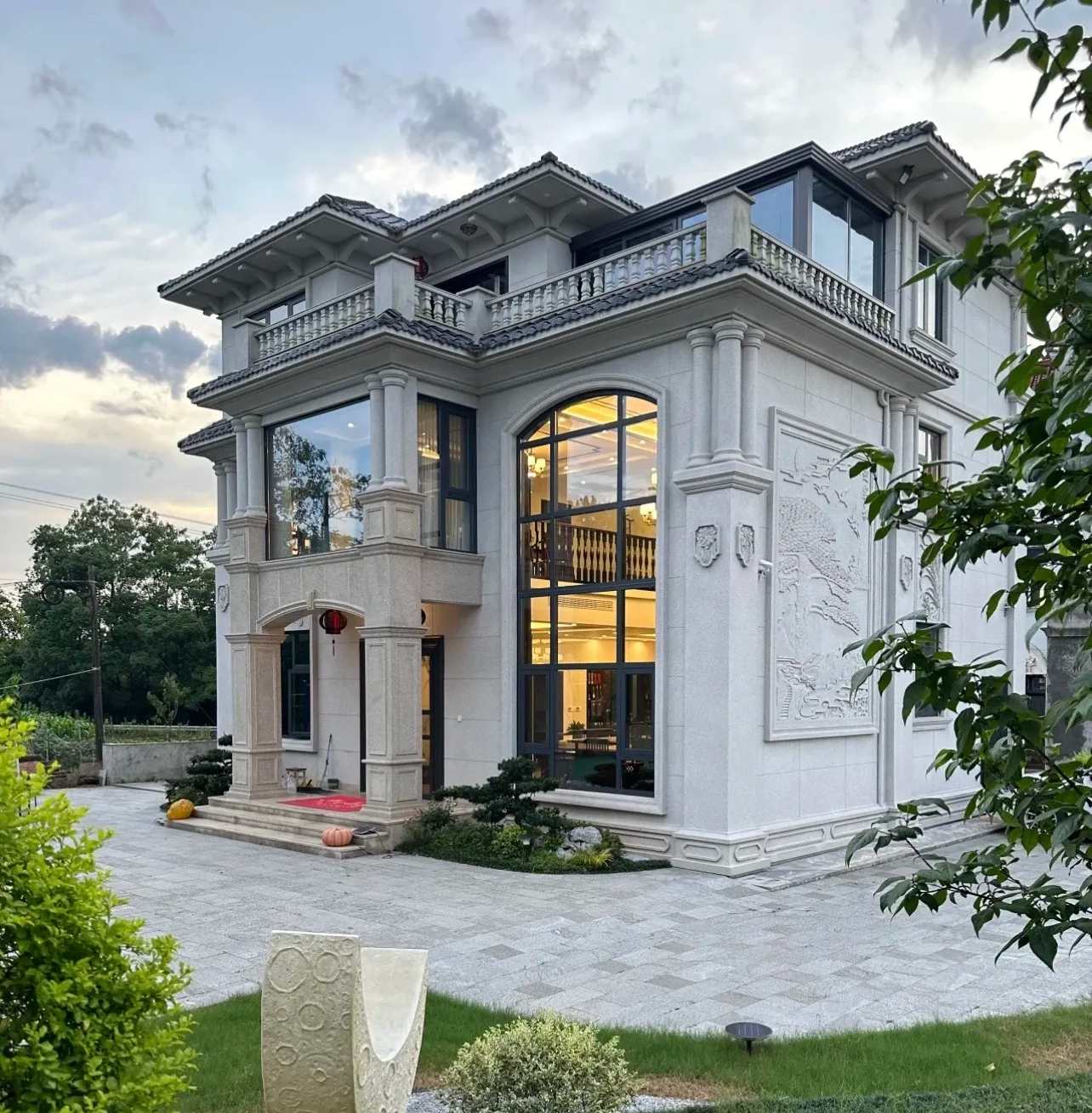 本溪 白麻花岗岩私人别墅干挂石材豪华定制