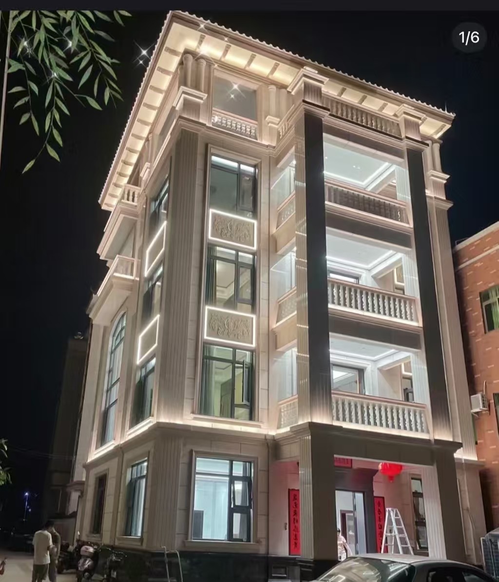 本溪 芝麻白花岗岩别墅外墙夜间效果