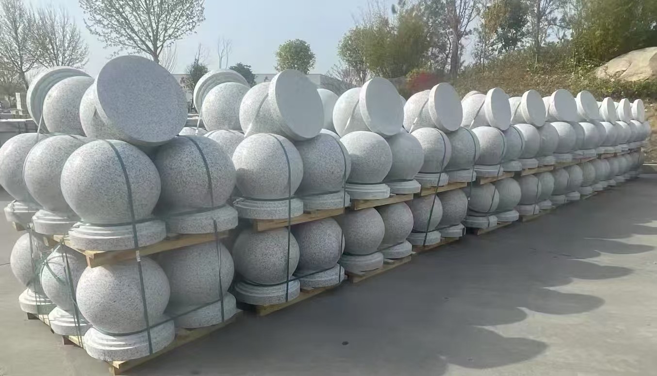 本溪 白麻花岗岩石材圆球，石球，挡车球，隔离球，景观石球，风水球等