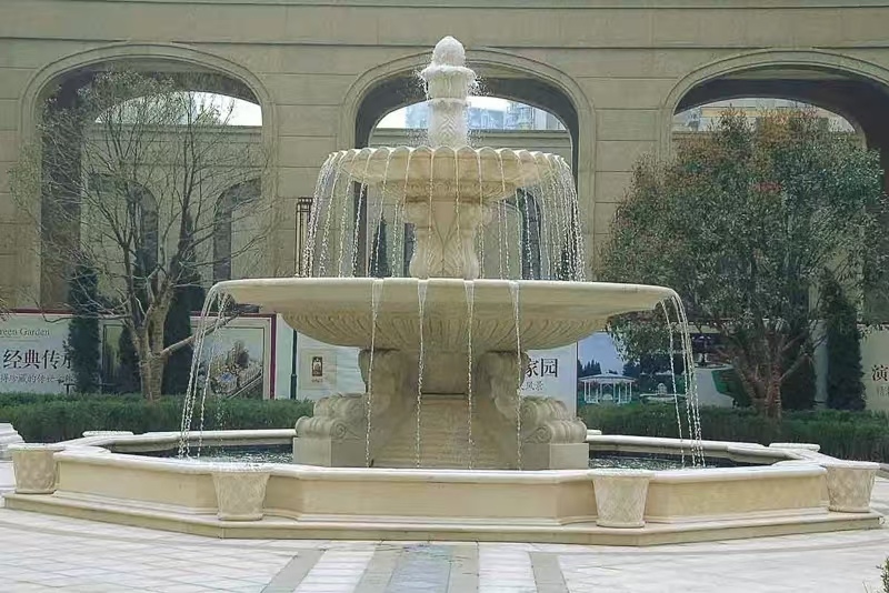 本溪 黄金麻花岗岩异型加工——户外庭院石雕流水喷泉