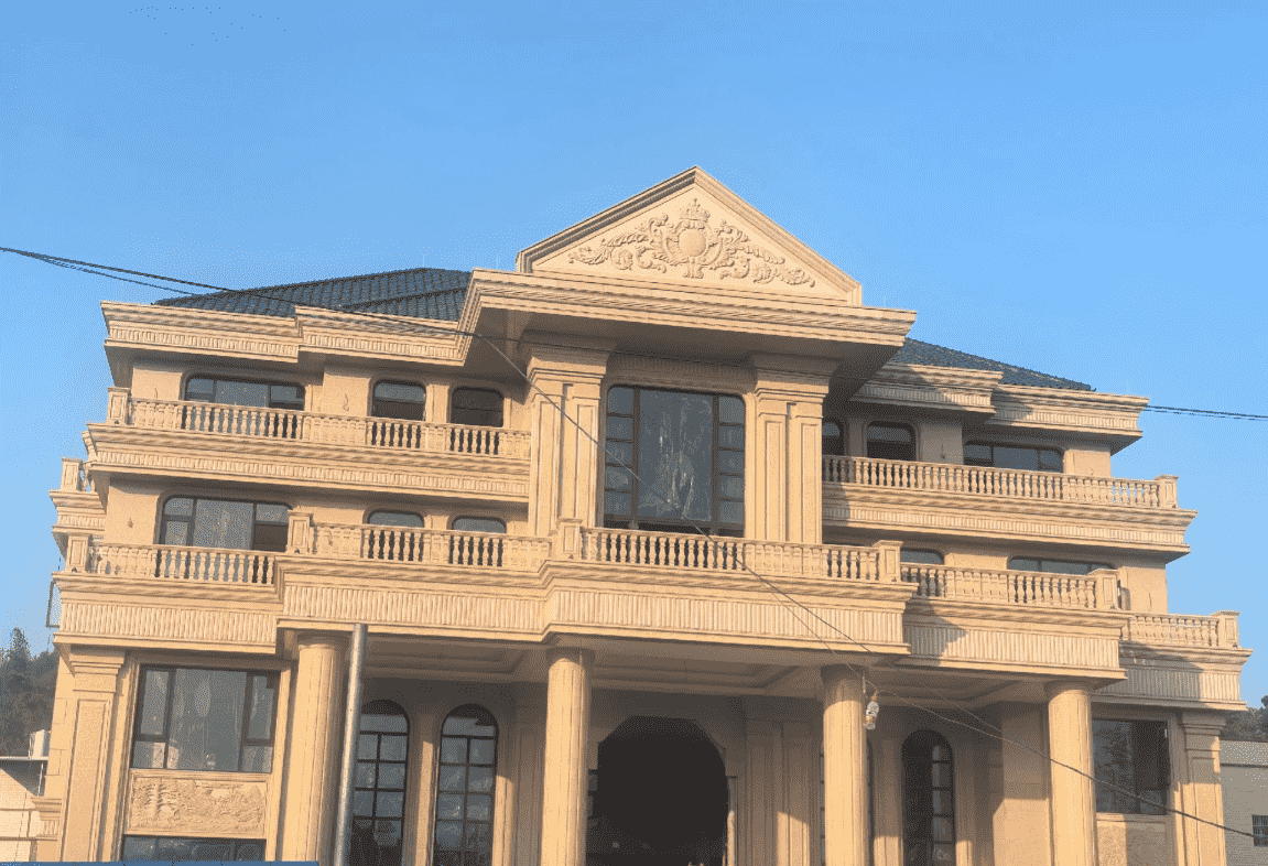 本溪黄金麻别墅外墙干挂石材效果示例